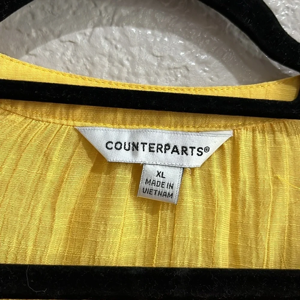 Counterparts Women's Yellow Relaxed Mandarin Collar Blouse Long Sleeve Sz XL - Picture 3 of 8